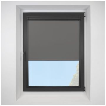 Banlight Duo FR Concrete Perfect Fit Roller Motorised Blind with Black Frame