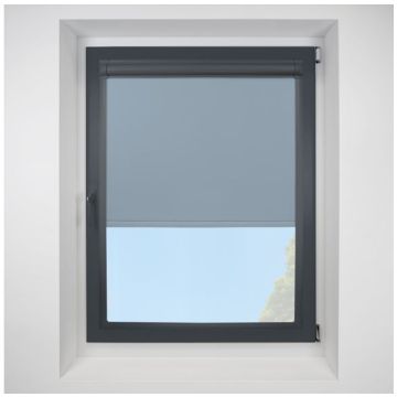 Banlight Duo FR Smokey Blue Perfect Fit Roller Motorised Blind with Anthracite Frame