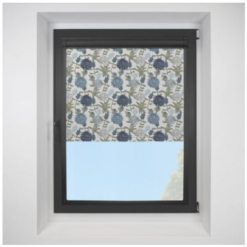 Dahlia Blackout Blue Perfect Fit Roller Motorised Blind with Black Frame