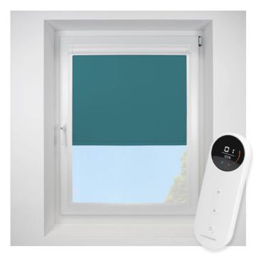Pop Blackout Retro Teal Perfect Fit Roller Motorised Blind with Black Frame