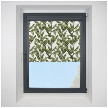 Tropical Palm BlackoutAlohan Perfect Fit Roller Motorised Blind with Anthracite Frame