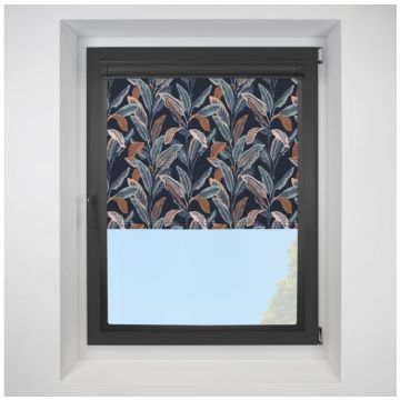 Tropical Palm BlackoutLagoon Perfect Fit Roller Motorised Blind with Black Frame