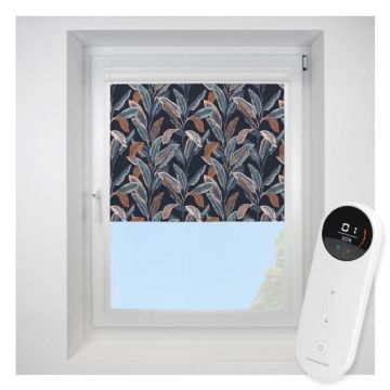 Tropical Palm BlackoutLagoon Perfect Fit Roller Motorised Blind
