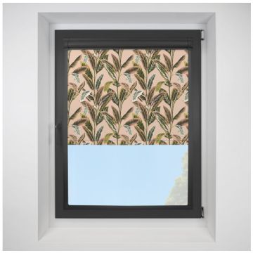 Tropical Palm BlackoutFiesta Perfect Fit Roller Motorised Blind with Black Frame