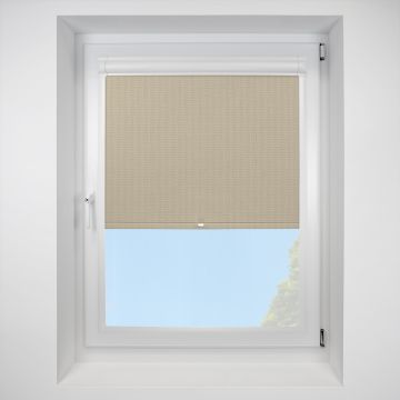 Bella Beige Blackout Perfect Fit Spring Operated Roller Blind with White Frame