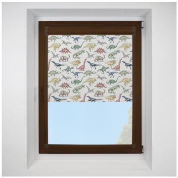 Dinosaurs Prehistoric Blackout Perfect Fit Roller Blind with Mahogany Frame