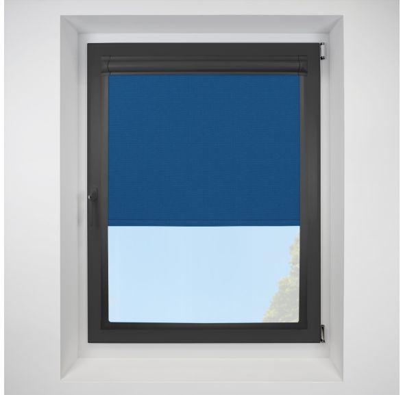 Atlantex Dark Blue Perfect Fit Roller Motorised Blind with Black Frame