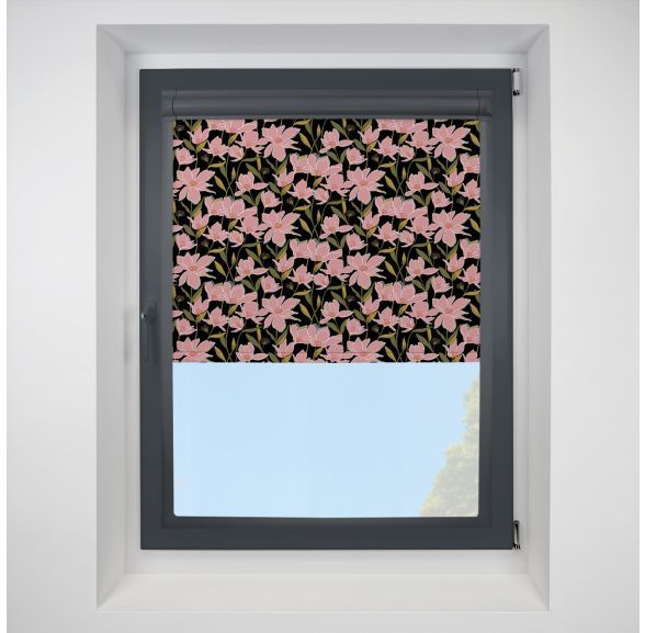 Azalea blackout Pink Perfect Fit Roller Motorised Blind with Anthracite Frame