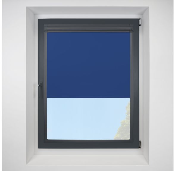 Banlight Duo FR Glacier Blue Perfect Fit Roller Motorised Blind with Anthracite Frame