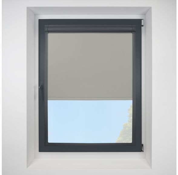 Banlight Duo FR Pale Grey Perfect Fit Roller Motorised Blind with Anthracite Frame