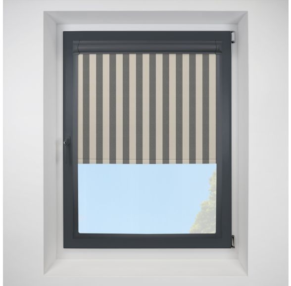 Brighton Stripe Blackout Charcoal Perfect Fit Roller Motorised Blind with Anthracite Frame