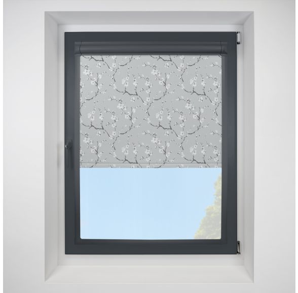 Cherry Blossom Misty Blue Perfect Fit Roller Motorised Blind with Anthracite Frame