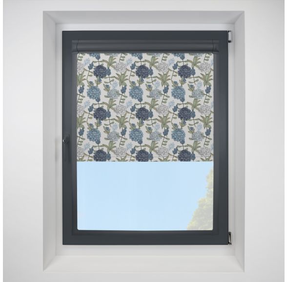 Dahlia Blackout Blue Perfect Fit Roller Motorised Blind with Anthracite Frame