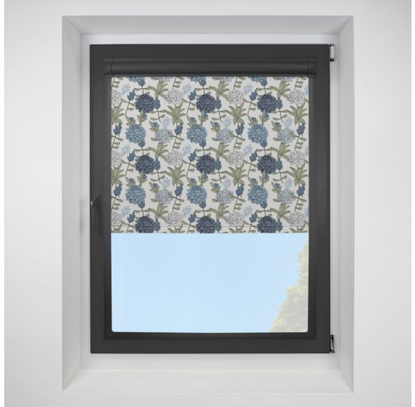 Dahlia Blackout Blue Perfect Fit Roller Motorised Blind with Black Frame