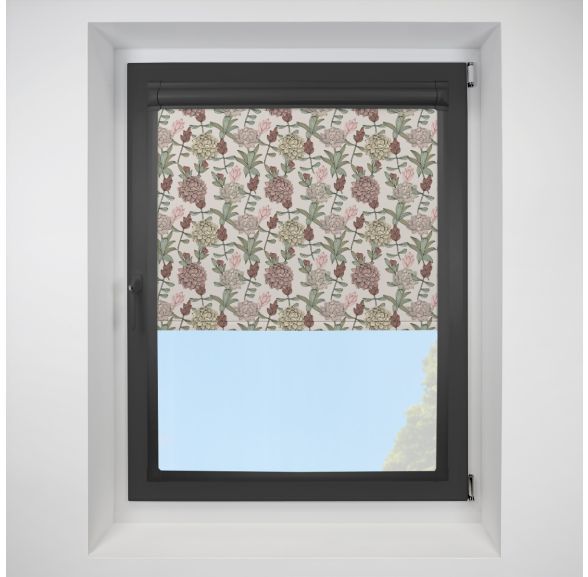 Dahlia Blackout Blush Perfect Fit Roller Motorised Blind with Black Frame