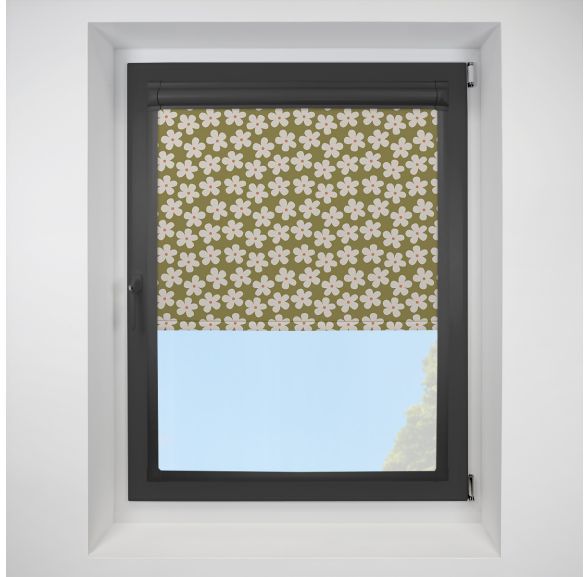 Daisy Blackout Khaki Perfect Fit Roller Motorised Blind with Black Frame