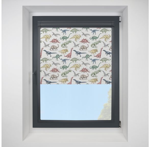 Dinosaurs Blackout Prehistoric Perfect Fit Roller Motorised Blind with Anthracite Frame