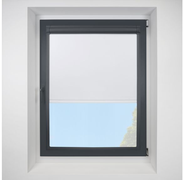 Ex Lite Blackout White Perfect Fit Roller Motorised Blind with Anthracite Frame