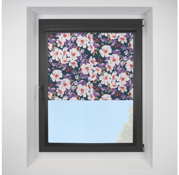 Monet Bloom Perfect Fit Roller Motorised Blind with Black Frame