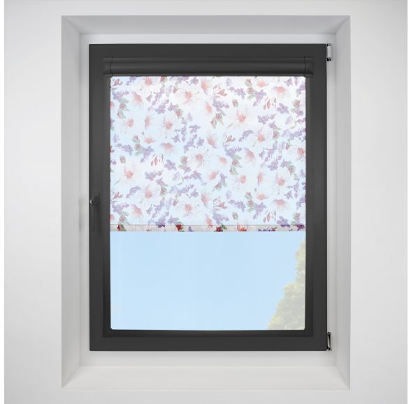 Monet Sheer Flower Perfect Fit Roller Motorised Blind with Black Frame
