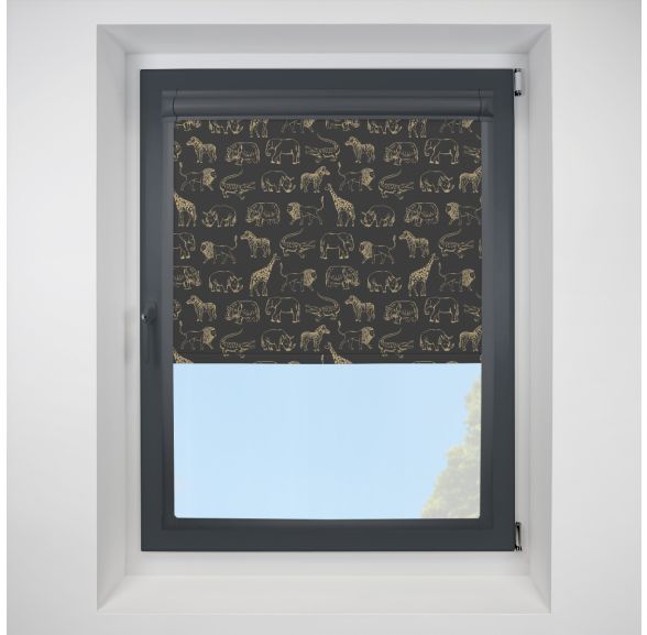 Night Safari Blackout Gold Perfect Fit Roller Motorised Blind with Anthracite Frame