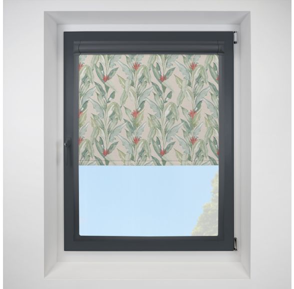 Paradise Palm Blackout Green Perfect Fit Roller Motorised Blind with Anthracite Frame