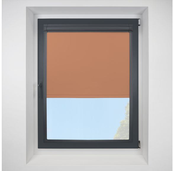 Pop Blackout Terracotta Perfect Fit Roller Motorised Blind with Anthracite Frame