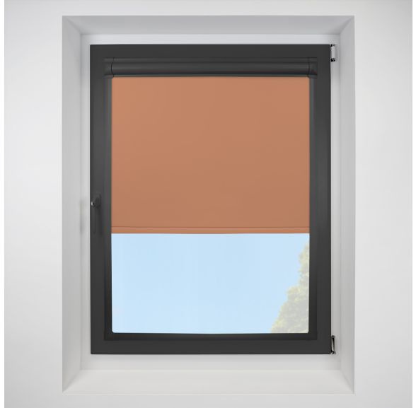 Pop Blackout Terracotta Perfect Fit Roller Motorised Blind with Black Frame