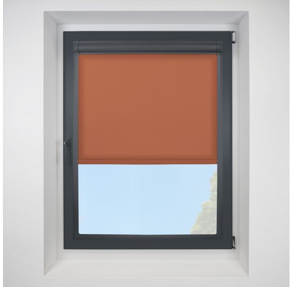 Pop Burnt Orange Perfect Fit Roller Motorised Blind with Anthracite Frame