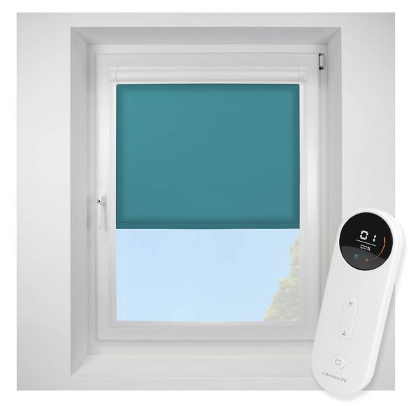 Pop Retro Teal Perfect Fit Roller Motorised Blind with Black Frame