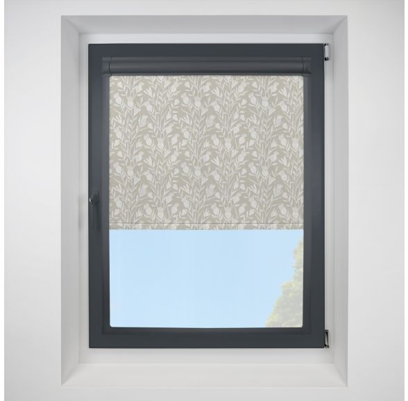 Thistle Hessian Perfect Fit Roller Motorised Blind with Anthracite Frame