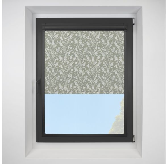 Thistle Sage Perfect Fit Roller Motorised Blind with Black Frame
