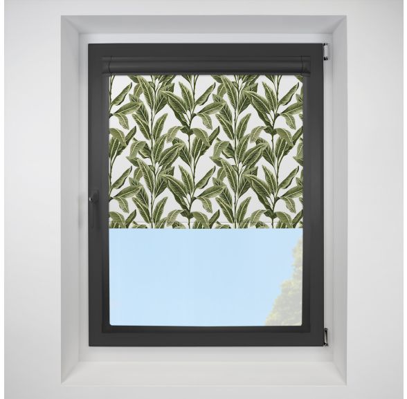 Tropical Palm BlackoutAlohan Perfect Fit Roller Motorised Blind with Black Frame