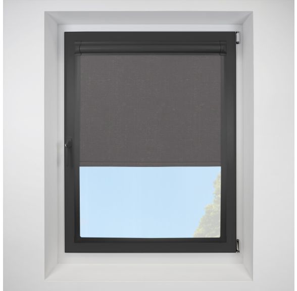 Vermont Slate Perfect Fit Roller Motorised Blind with Black Frame