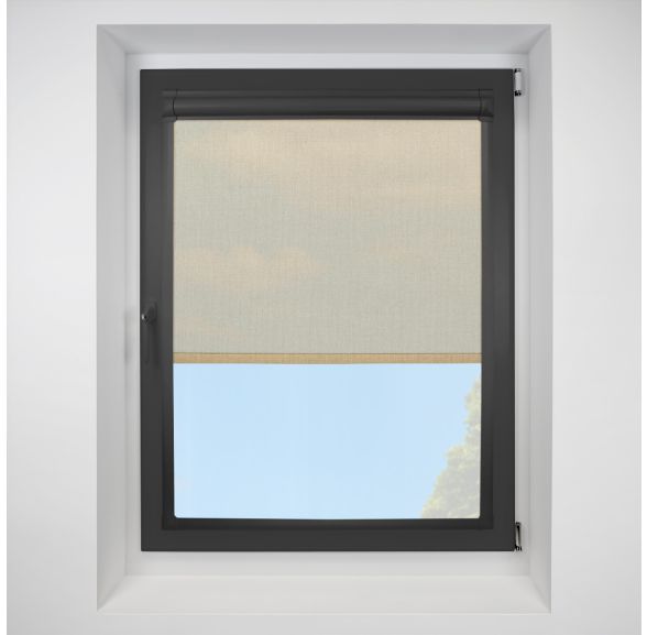 Voile Sandshell Perfect Fit Roller Motorised Blind with Black Frame