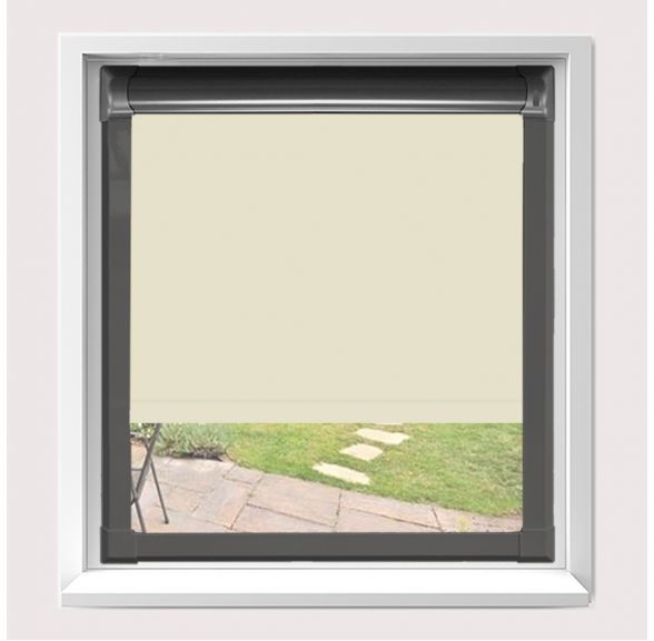Motorised Banlight Duo Fr Calico Motorised Perfect Fit Roller Blind With Anthracite Grey Frame