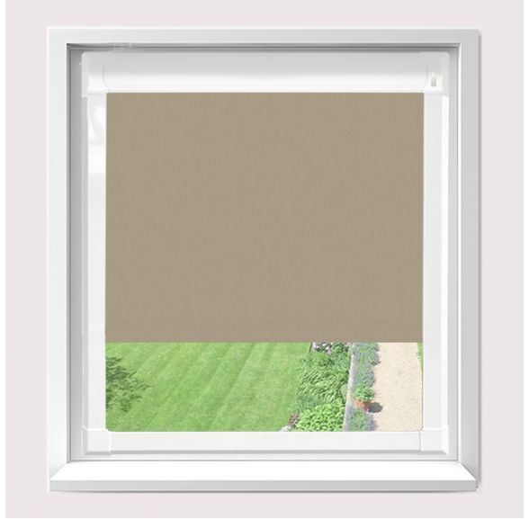 Motorised Banlight Duo Fr Sand Motorised Perfect Fit Roller Blind With White Frame