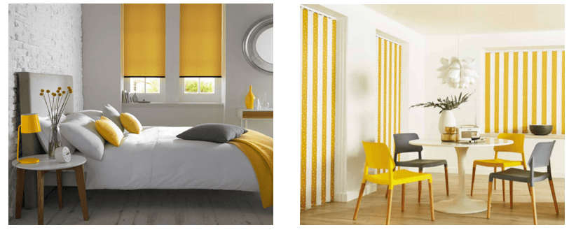 Mustard Coloured roller blinds and vertical blinds