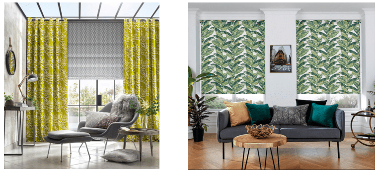 Mixing colours and patterns roman blinds, roller blinds and curtains